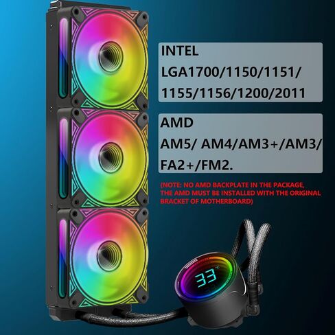 T-360MM Black ARGB Liquid CPU Water Cooling with 3 X 120mm ARGB PWM Fan,Temperature Display, Computer Water Cooling in Kuwait