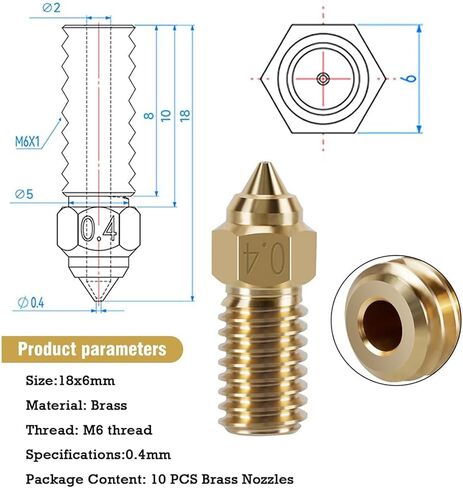 HysiPrui 3D Printer Extruder MK8 0.4mm Nozzle Kit - تتضمن قطعتين من الفولاذ المقسى + 5 قطع من الفولاذ المقاوم للصدأ + 5 قطع من النحاس + 5 قطع من إبر التنظيف + قطعة واحدة من أنبوب تخزين، لـ Elegoo Neptune 3 Pro/Plus/Max in Kuwait