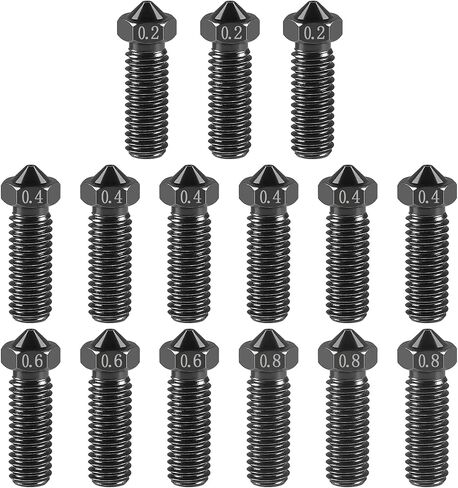 DIANN 15pcs V6 Volcano Nozzle Kit M6 Thread Hardened Steel Nozzles 0.2mm 0.4mm 0.6mm 0.8mm Extra Extruder Nozzles for 1.75mm Filament 3D Printer in Saudi Arabia