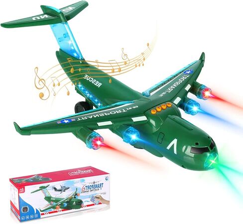 Airplane Toy, LiveGo Bump and Go Electric Detachable Plane Toys with LED Flashing Light Music Remote Control Battery Operated for Kids Boys Girls Toddler Travel 3-7 Year Old Birthday Gift, Green in Kuwait