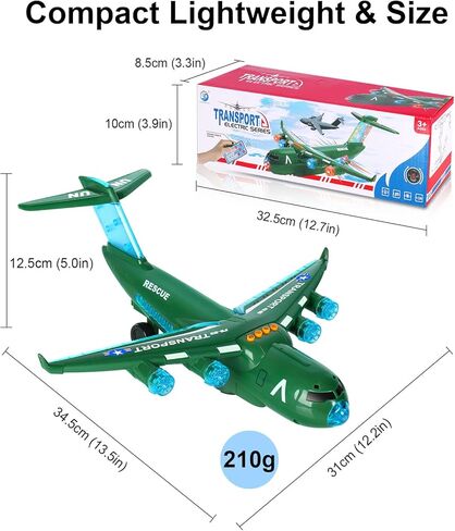 Airplane Toy, LiveGo Bump and Go Electric Detachable Plane Toys with LED Flashing Light Music Remote Control Battery Operated for Kids Boys Girls Toddler Travel 3-7 Year Old Birthday Gift, Green in Kuwait
