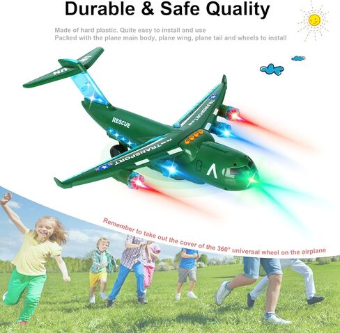 Airplane Toy, LiveGo Bump and Go Electric Detachable Plane Toys with LED Flashing Light Music Remote Control Battery Operated for Kids Boys Girls Toddler Travel 3-7 Year Old Birthday Gift, Green in Kuwait
