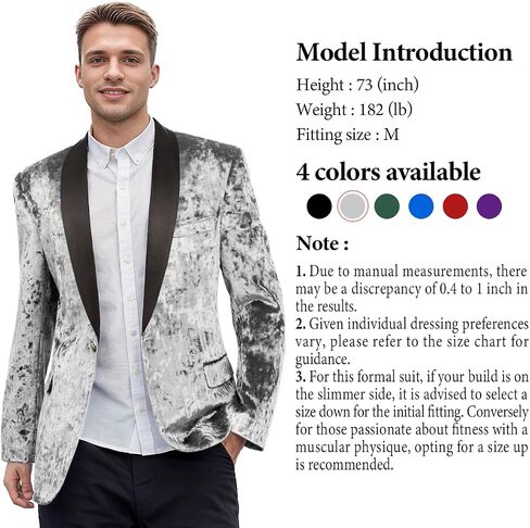 Men's Velvet Slim Fit Suit Casual Blazer for Men One Button Sports Coat Tuxedo Jacket Wedding Party Prom Festival Dress in Saudi Arabia