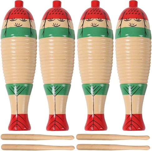 4 عبوات من الآلات الموسيقية الإيقاعية اللاتينية الخشبية، أداة موسيقية خشبية على شكل سمكة مع أعواد الإيقاع in Kuwait