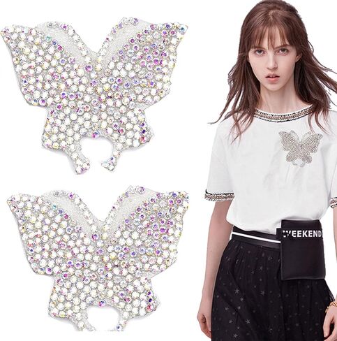 فراشة حجر الراين بقع التطريز الحديد / خياطة على 2PCS فراشة كريستال يزين الملابس ملصق الخرز الزخرفية كريستال حجر الراين شارات التصحيح للملابس حقيبة السراويل الأحذية الملابس الديكور in Kuwait