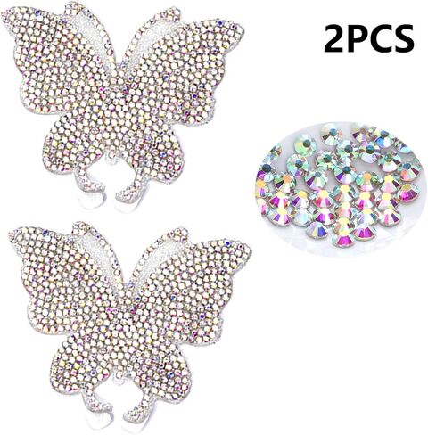 فراشة حجر الراين بقع التطريز الحديد / خياطة على 2PCS فراشة كريستال يزين الملابس ملصق الخرز الزخرفية كريستال حجر الراين شارات التصحيح للملابس حقيبة السراويل الأحذية الملابس الديكور in Kuwait