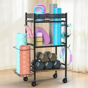 Dumbbell Rack Stand Only, Home Weight Rack for Dumbbells Kettlebells Yoga Mat, Home Gym Storage Rack with Wheels and Hooks, Space Saving Workout Equipment Organizer. ﻿ in Saudi Arabia