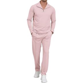 Lexiart Mens Quarter Zip Pullover Tracksuit Sun Protection 2 Piece Outfits Long Sleeve Athletic Set in Saudi Arabia