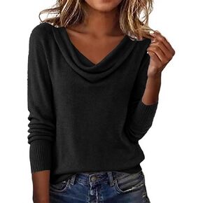 Womens Cowl Neck Cashmere Sweaters Casual Lightweight Long Sleeve Draped V Neck Knit Pullover Fall Winter Jumpers in Kuwait