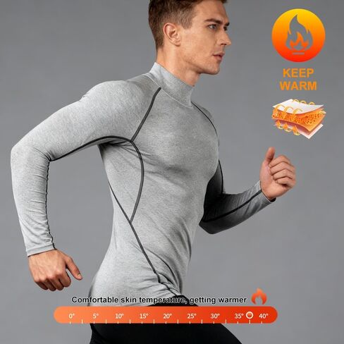 3-Pack Men's Fleece Lined Compression Long Sleeve Shirts - Thermal High Neck, Windproof & Quick-Dry for Running, Gym,Skiing in Saudi Arabia