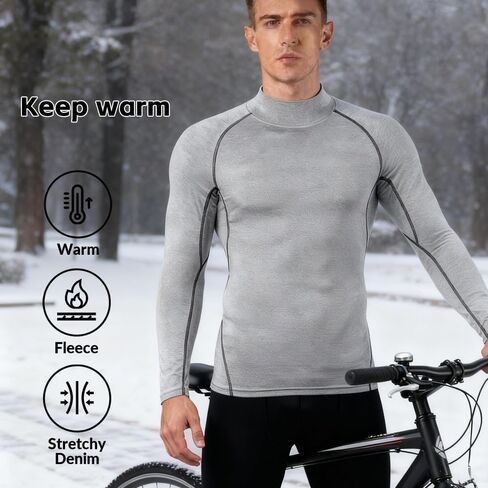3-Pack Men's Fleece Lined Compression Long Sleeve Shirts - Thermal High Neck, Windproof & Quick-Dry for Running, Gym,Skiing in Saudi Arabia