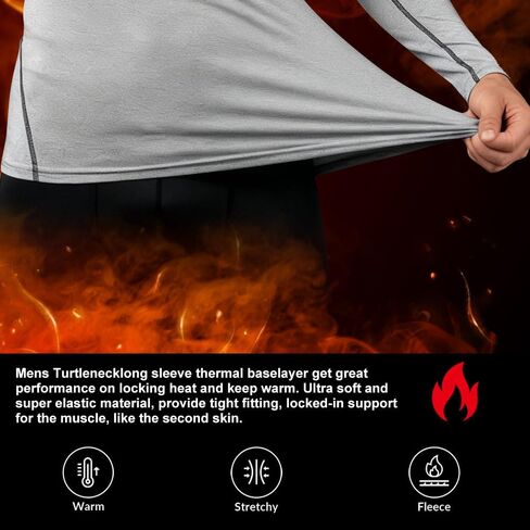 3-Pack Men's Fleece Lined Compression Long Sleeve Shirts - Thermal High Neck, Windproof & Quick-Dry for Running, Gym,Skiing in Saudi Arabia