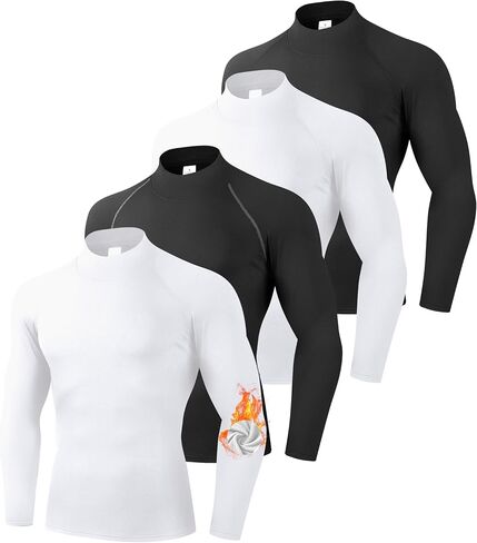 4 Pack Thermal Mock Turtleneck Compression Shirts Men Long Sleeve Fleece Lined Base Layer Undershirt for Winter in Saudi Arabia
