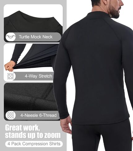 4 Pack Thermal Mock Turtleneck Compression Shirts Men Long Sleeve Fleece Lined Base Layer Undershirt for Winter in Saudi Arabia