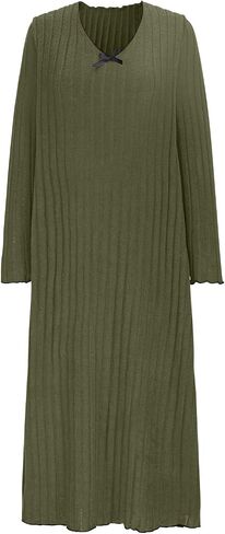 Plus Size Dresses for Curvy Women Trendy Long Sleeve Sweater Dress Fall Casual Ribbed Knit V-Neck Midi Dresses in Saudi Arabia
