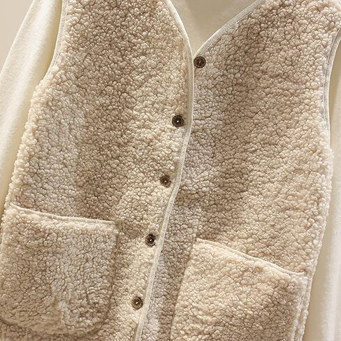 Fuzzy Fleece Vest Women Cropped Warm Sleeveless Sherpa Vests Lightweight Casual Button Down Gilet Jacket with Pockets in Saudi Arabia