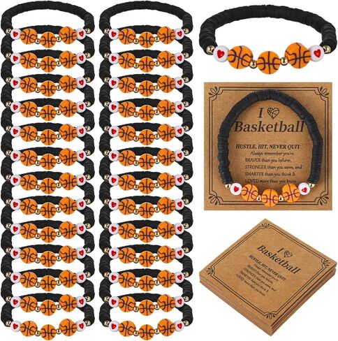 24 Pack Basketball Bracelets, Team Gift Basketball Bead Bracelet with Inspirational Card for Sport Basketball Team Lovers Players Gifts in Saudi Arabia