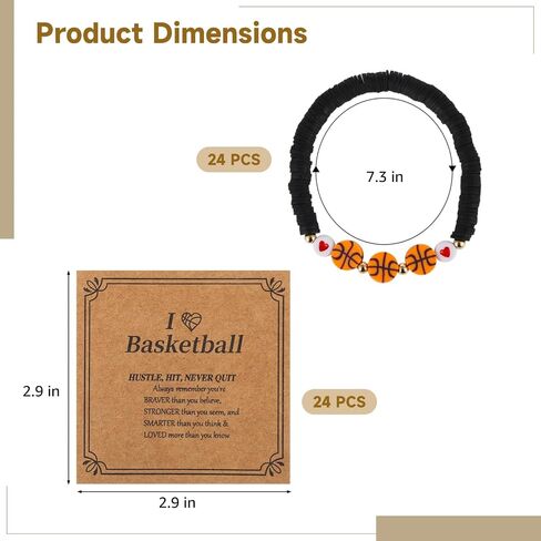 24 Pack Basketball Bracelets, Team Gift Basketball Bead Bracelet with Inspirational Card for Sport Basketball Team Lovers Players Gifts in Saudi Arabia