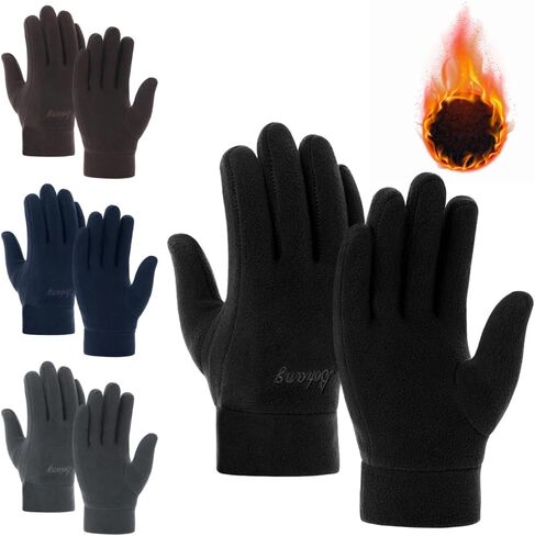 1 Pair Winter Plush Thermal Gloves Men's Full Finger Fleece Mittens Waterproof Anti-Slip for Camping Cycling Traveling in Saudi Arabia