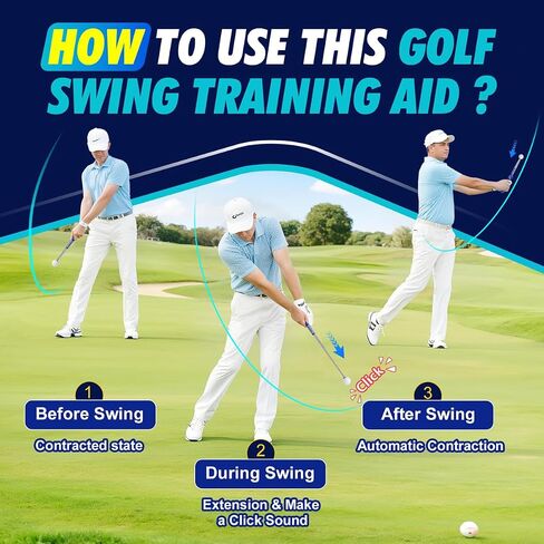 Retractable Golf Swing Training Aid, Right-Handed Golf Swing Trainer with Click Feedback, Tempo Stick Golf to Improve Strength & Tempo with Arm Band, Ideal for Beginners, Indoor & Outdoor Use in Saudi Arabia