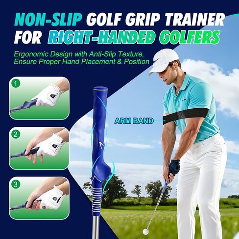 Retractable Golf Swing Training Aid, Right-Handed Golf Swing Trainer with Click Feedback, Tempo Stick Golf to Improve Strength & Tempo with Arm Band, Ideal for Beginners, Indoor & Outdoor Use in Saudi Arabia