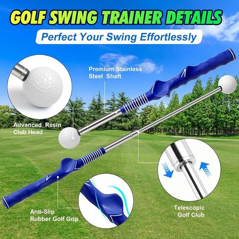 Retractable Golf Swing Training Aid, Right-Handed Golf Swing Trainer with Click Feedback, Tempo Stick Golf to Improve Strength & Tempo with Arm Band, Ideal for Beginners, Indoor & Outdoor Use in Saudi Arabia