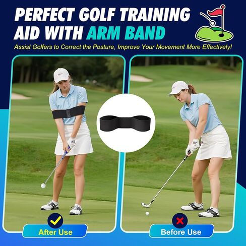 Retractable Golf Swing Training Aid, Right-Handed Golf Swing Trainer with Click Feedback, Tempo Stick Golf to Improve Strength & Tempo with Arm Band, Ideal for Beginners, Indoor & Outdoor Use in Saudi Arabia