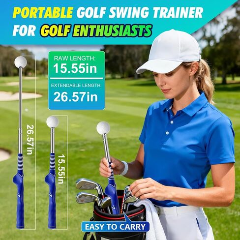 Retractable Golf Swing Training Aid, Right-Handed Golf Swing Trainer with Click Feedback, Tempo Stick Golf to Improve Strength & Tempo with Arm Band, Ideal for Beginners, Indoor & Outdoor Use in Saudi Arabia