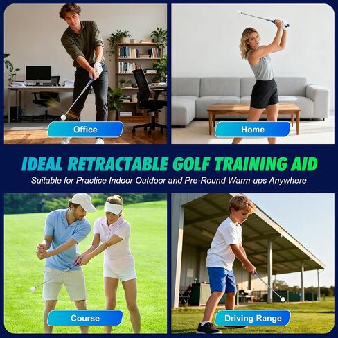 Retractable Golf Swing Training Aid, Right-Handed Golf Swing Trainer with Click Feedback, Tempo Stick Golf to Improve Strength & Tempo with Arm Band, Ideal for Beginners, Indoor & Outdoor Use in Saudi Arabia