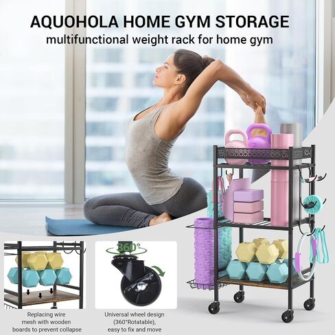 Dumbbell Rack Stand Only, Home Weight Rack for Dumbbells Kettlebells Yoga Mat, Home Gym Storage Rack with Wheels and Hooks, Space Saving Workout Equipment Organizer. ﻿ in Saudi Arabia