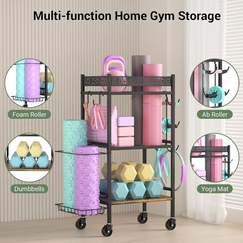 Dumbbell Rack Stand Only, Home Weight Rack for Dumbbells Kettlebells Yoga Mat, Home Gym Storage Rack with Wheels and Hooks, Space Saving Workout Equipment Organizer. ﻿ in Saudi Arabia