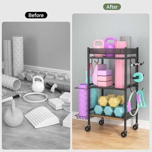 Dumbbell Rack Stand Only, Home Weight Rack for Dumbbells Kettlebells Yoga Mat, Home Gym Storage Rack with Wheels and Hooks, Space Saving Workout Equipment Organizer. ﻿ in Saudi Arabia