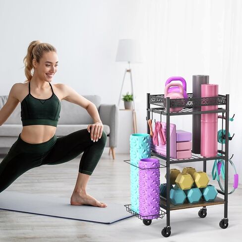 Dumbbell Rack Stand Only, Home Weight Rack for Dumbbells Kettlebells Yoga Mat, Home Gym Storage Rack with Wheels and Hooks, Space Saving Workout Equipment Organizer. ﻿ in Saudi Arabia