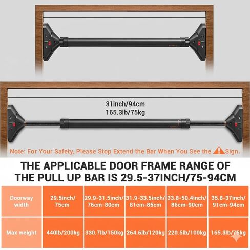 pull up barStrength Training Chin up Bar without Screws,Adjustable 28.34''-43.30'' Width Locking Mechanism Pull up Bar for Doorway,Max Load 440lbs for Home Gym Upper Body Workout, Non-slip in Saudi Arabia