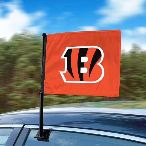 FANMATS NFL - Cincinnati Bengals 1-pc Car Flag with Black Pole | Orange | 11" x 14" | Bengals Primary Logo in Saudi Arabia