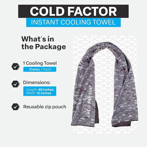 COLD FACTOR Instant Cooling Towel - Sports Cooling Towel with UPF 50+ and Reflective Protection - Moisture Wicking, Chemical-Free Evaporative Cooling for Hot Weather, Runners & Athlete (Blue, 1 Pack) in Kuwait
