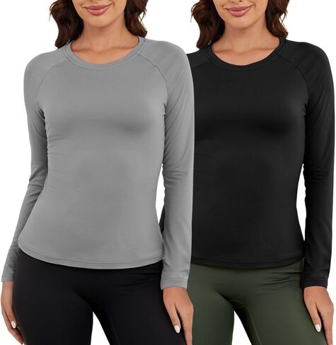 VENTELAN المرأة 2 حزمة القمصان الحرارية طويلة الأكمام Crewneck قمم ضغط قاعدة طبقة قميص الشتاء الدافئة الأزياء المحملة in Kuwait