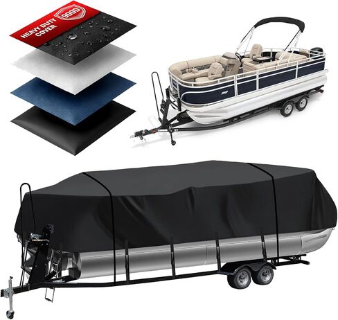 Heavy Duty 900D Pontoon Boat Cover, 20'2''-22' Marine Grade Waterproof Cover with Adjustable Windproof Tightening Strap & Anti-UV for SunTracker Party Barge/SPORTFISH/Fishin Barge in Saudi Arabia