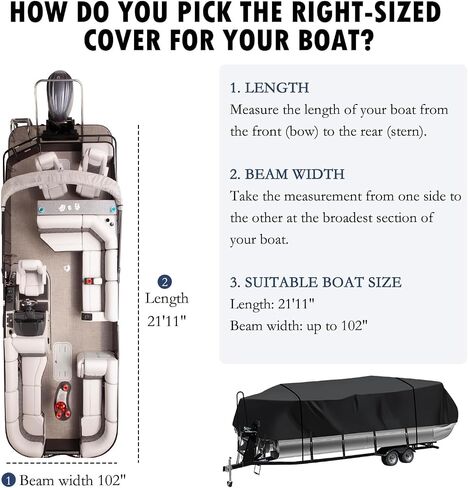 Heavy Duty 900D Pontoon Boat Cover, 20'2''-22' Marine Grade Waterproof Cover with Adjustable Windproof Tightening Strap & Anti-UV for SunTracker Party Barge/SPORTFISH/Fishin Barge in Saudi Arabia