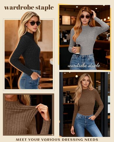 3 Pack Women's Mock Turtleneck Sweaters Long Sleeve Ribbed Knit Slim Fit Thermal Base Layer Soft Winter in Saudi Arabia