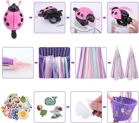 36 pcs Kids Bike Basket Set with Cartoon Sticker Children, Streamer Bell in Saudi Arabia