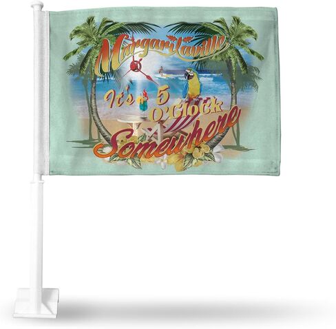 Rico Industries Margaritaville 5 O'Clock Oceanfront Surfing Double Sided Car Flag - 16" x 19" - Strong Pole that Hooks Onto Car/Truck/Automobile in Saudi Arabia
