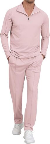 Lexiart Mens Quarter Zip Pullover Tracksuit Sun Protection 2 Piece Outfits Long Sleeve Athletic Set in Saudi Arabia