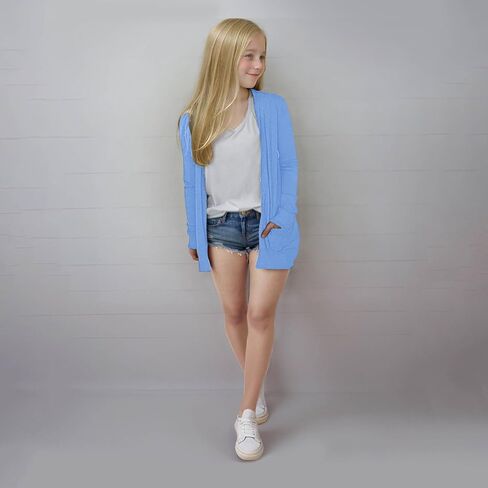 Girls Sweaters with Pockets Oversized Lightweight Cardigan Trendy Long Sleeve Teen School Uniform Cute Kids Clothes in Saudi Arabia