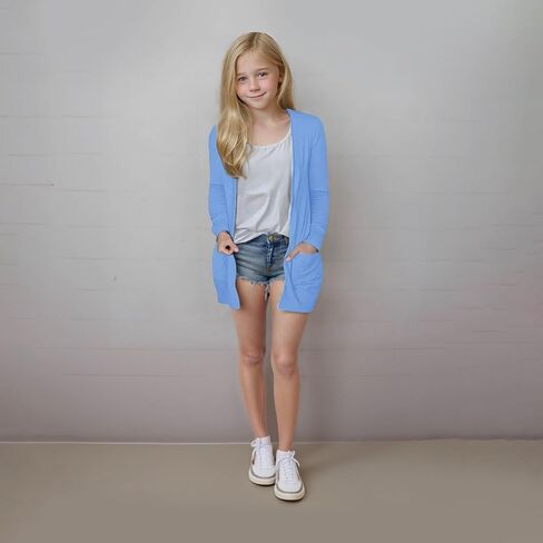 Girls Sweaters with Pockets Oversized Lightweight Cardigan Trendy Long Sleeve Teen School Uniform Cute Kids Clothes in Saudi Arabia