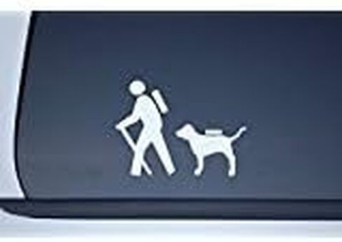 Hiker with Dog Sticker Vinyl Decal Choose Color Car Window Laptop 4.5" X 3.5" Hiker Camping (V536) (Teal) in Saudi Arabia