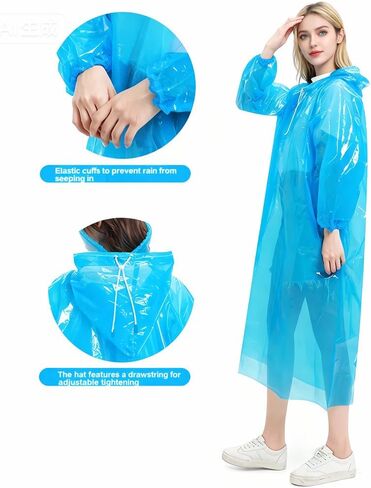 10PC Adult Disposable Rain Coat With Hood Unisex Waterproof Outdoor Activities Water Sports Camping Emergency in Saudi Arabia