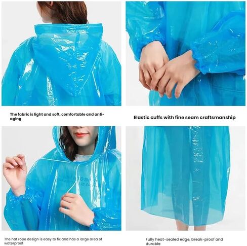 10PC Adult Disposable Rain Coat With Hood Unisex Waterproof Outdoor Activities Water Sports Camping Emergency in Saudi Arabia