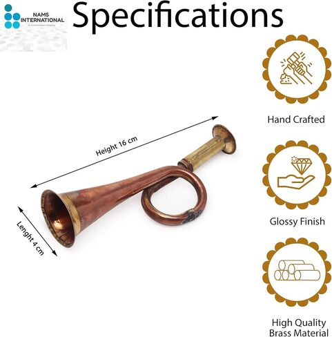 NAMS Handcrafted Brass Army Bugle Trumpet | Vintage Military Musical Instrument for Ceremonial, Marching Bands, Army Training, Orchestra & Home Décor | Antique Finish Showpiece & Gifting (16x4cm) in Saudi Arabia