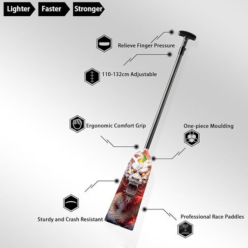 Z&J SPORT Adjustable Dragon Boat Paddle, IDBF Approved Carbon Fiber Paddle, Dragon Graphic Paddle with Adjuster for Dragon Boat Race with Adjustable T Handle in Kuwait
